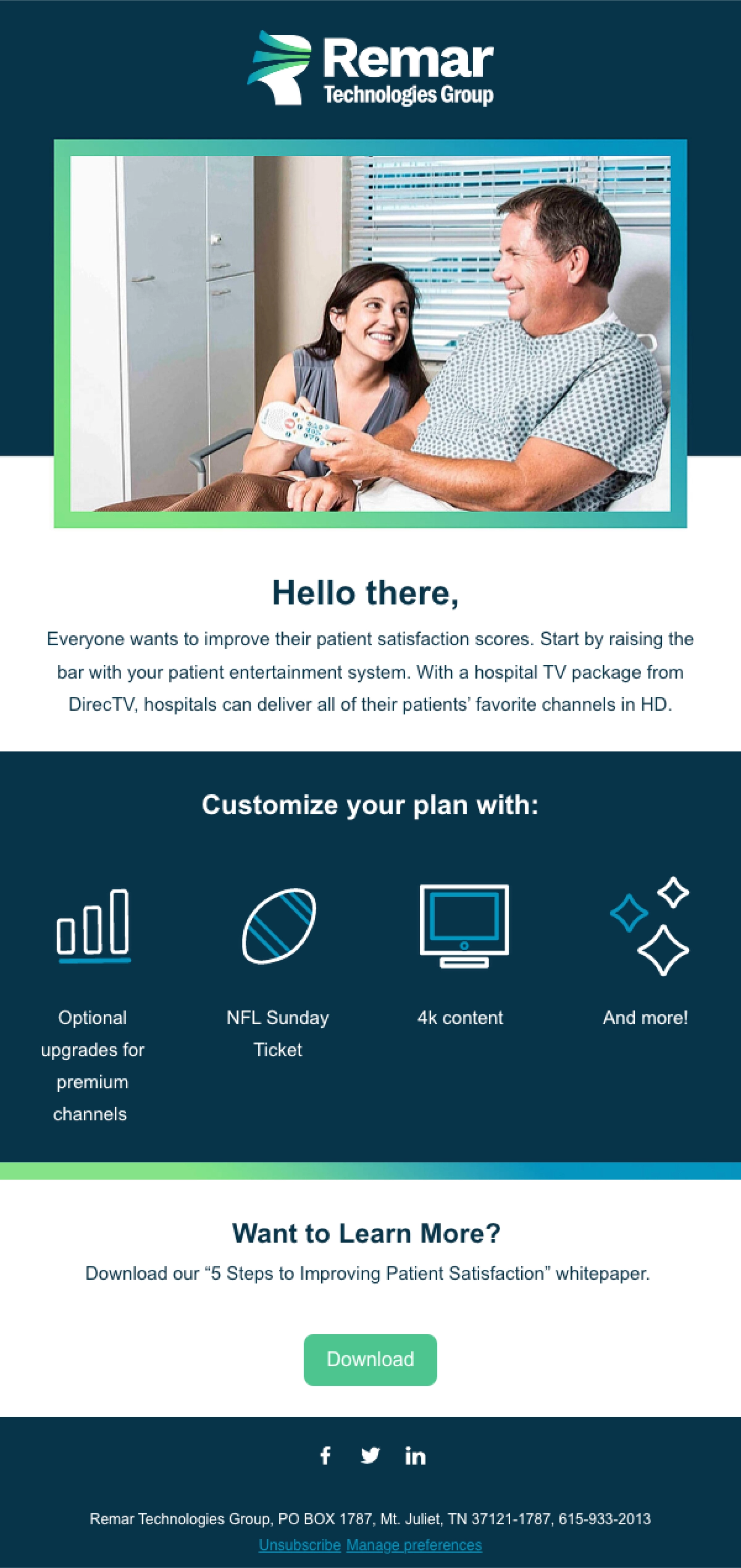 Remar Technologies Group Patient Satisfaction email design