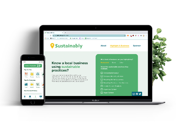 Sustainably app and website mockup