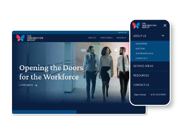 The Immigration Group homepage on desktop and mobile